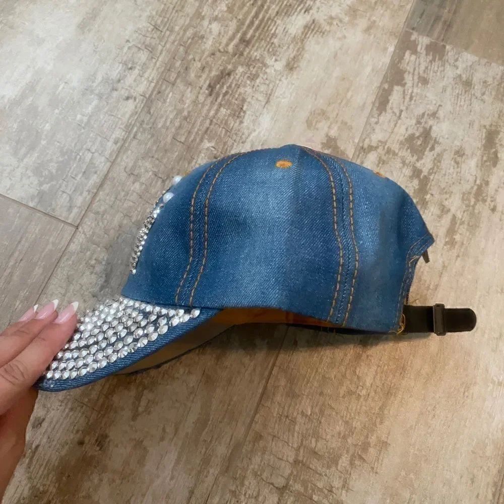 Rhinestone Crown Denim Cap - Picture 4 of 4